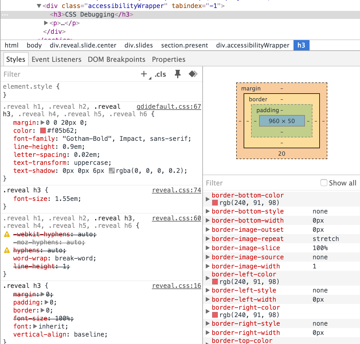 Screencap of CSS pane